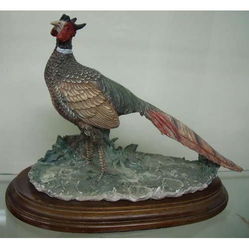 111 - A large Border Fine Arts style figure of a pheasant on oval stepped wooden base