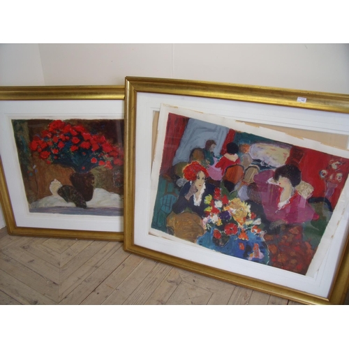 36 - Pair of extremely large gilt framed signed limited edition prints, one entitled 'Red Flowers' (132cm... 