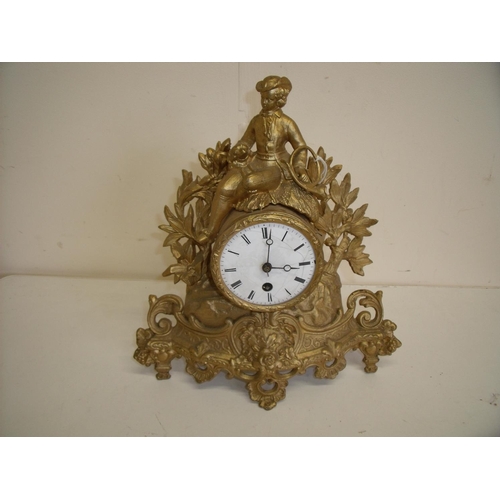57 - Late 19th C French gilt mantel mantel clock (A/F)
