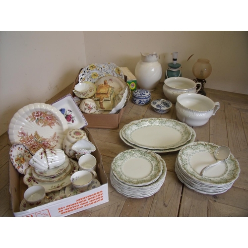 2 - Four boxes containing a selection of various Victorian and later ceramics, part tea services, dinner... 