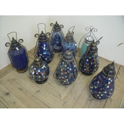 30 - Group of nine various multi coloured glass lanterns