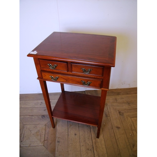 294 - Modern reproduction mahogany inlaid occasional table with two short above single long drawers with u... 
