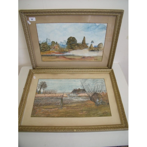 257 - Pair of framed and mounted watercolours by J. Cowlin 1892 (60cm x 44cm including frames)