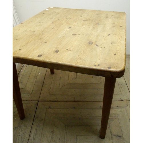 327 - Pine rectangular kitchen table on square tapering supports (112cm x 85cm)