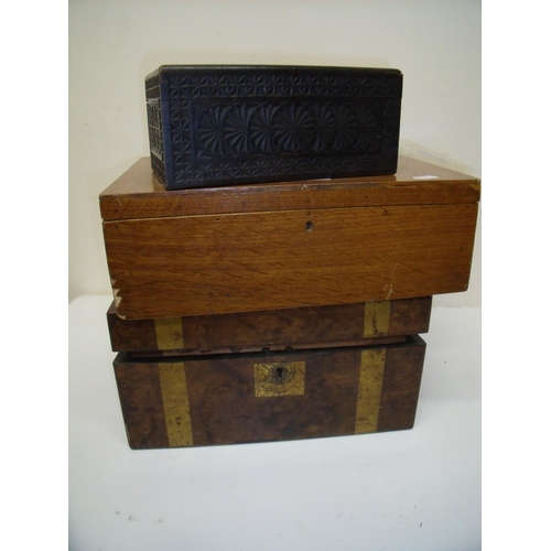 39 - Small carved work rectangular box, another mahogany box and a walnut writing type box (A/F) (3)