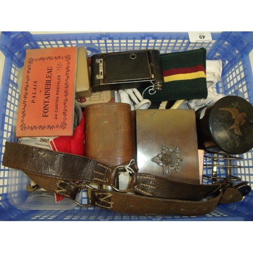 49 - Box containing a selection of various assorted collectable items including Boy Scouts belt, papier m... 