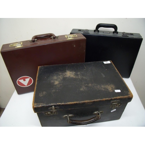 53 - Vintage leather travelling attaché case and two other modern briefcases (3)