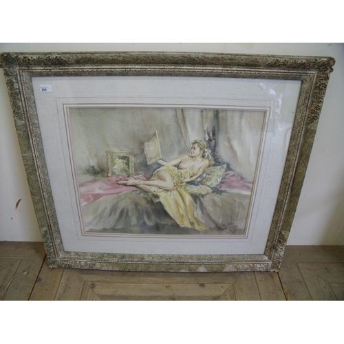 200 - Framed and mounted Gordon King print of a semi-nude lady (98cm x 85cm including frame)