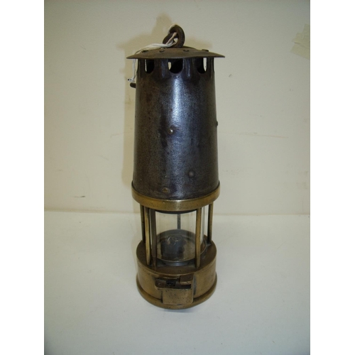 29 - Brass and steel Prestwich patent miners lamp