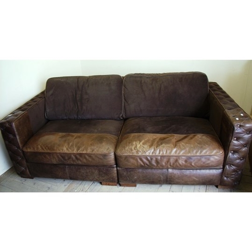 283 - WITHDRAWN - Extremely large suede and brown leather two seat sofa (width 210cm)