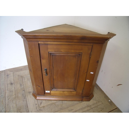 282 - Pine wall mounted corner cupboard with single panelled door