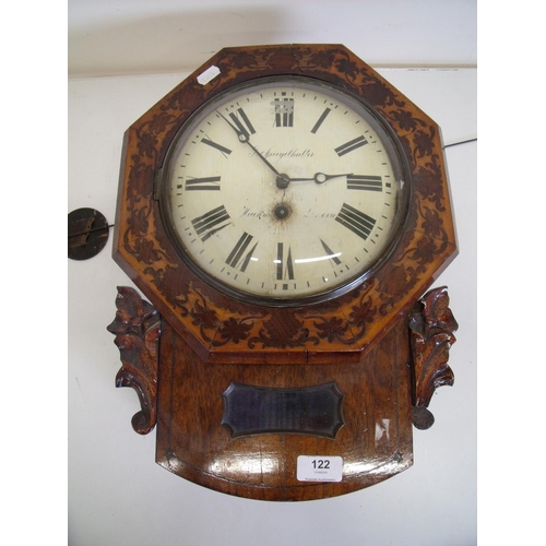 49 - 19th C walnut inlaid drop dial wall clock with painted wooden dial for G. Spigelhalter Hackney Londo... 