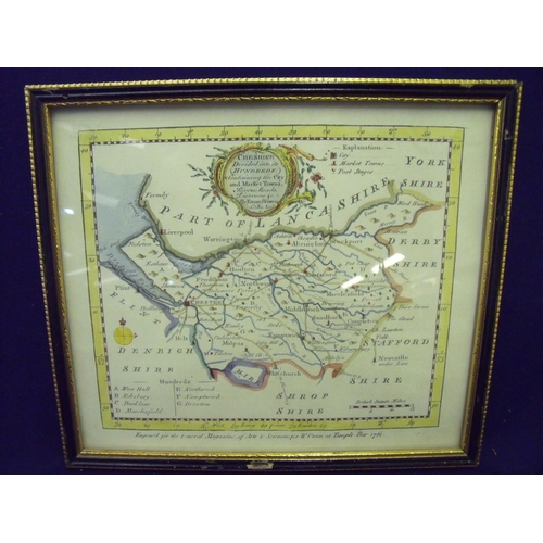 109 - Small framed map of Cheshire divided into its hundred's by Eman Bowen 1761