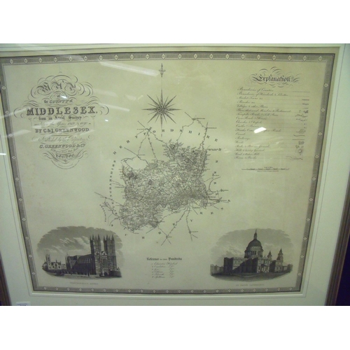 111 - Framed and mounted uncoloured map of the county of Middlesex by C & I. Greenwood circa 1829 (67cm x ... 