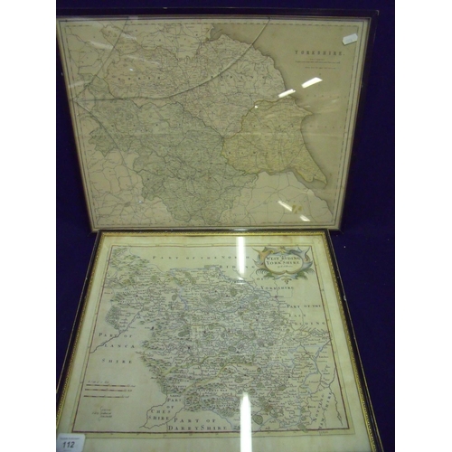 112 - Framed & mounted coloured map of the West Riding of Yorkshire by Robert Morden and another Yorkshire... 