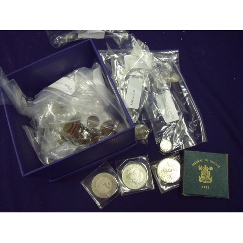 122 - Collection of various assorted GB and world coinage including Festival of Britain 1951 coin, two Mil... 