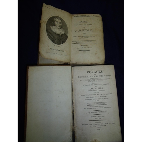 66 - Two early 19th C books including 'Voyages of Discoveries Round the World' by Robert Wilson in three ... 