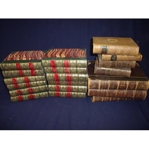 72 - Collection of leather bound country house library books including 'Thackeray's Works' in twelve volu... 