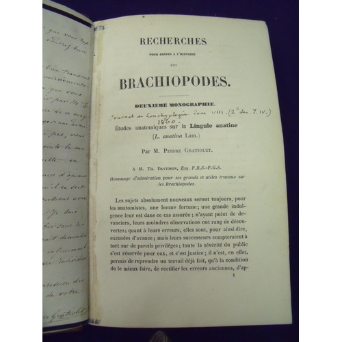 84 - 'P. Gratiolet-Brachiopodes Vivants' half leather bound volume with internal facsimile page from the ... 