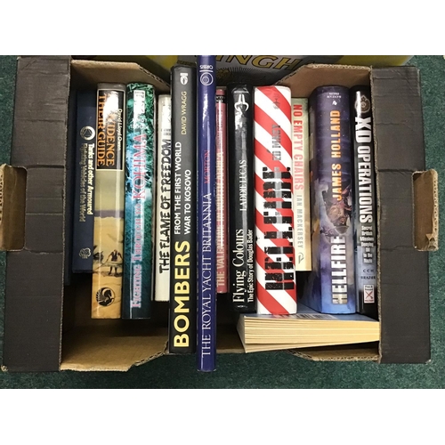60 - Large selection of various quality hard back military and WWII related books in two boxes