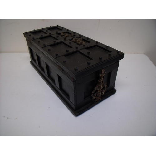 79 - Wooden rectangular table box with hinged top in the form of a medieval style chest (37cm x 17cm x 15... 