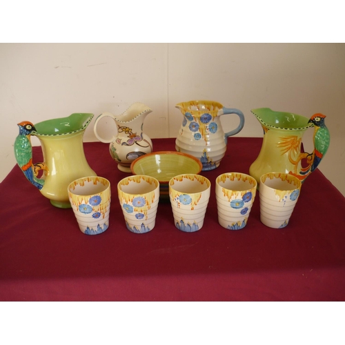101 - Collection of Studio and decorative ware ceramics including two Burleighware parrot handled jugs (1 ... 