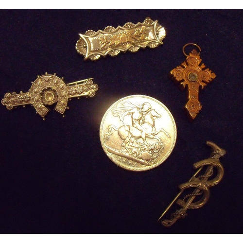 103 - Selection of Victorian and later Jewellery including three silver hallmarked brooches one with yello... 