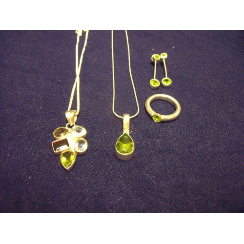 110 - Small selection of modern silver mounted jewellery set with various coloured stones including rings,... 