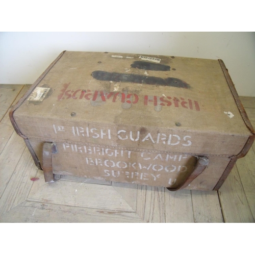 14 - Vintage canvas and leather travelling trunk with heavy brass lock