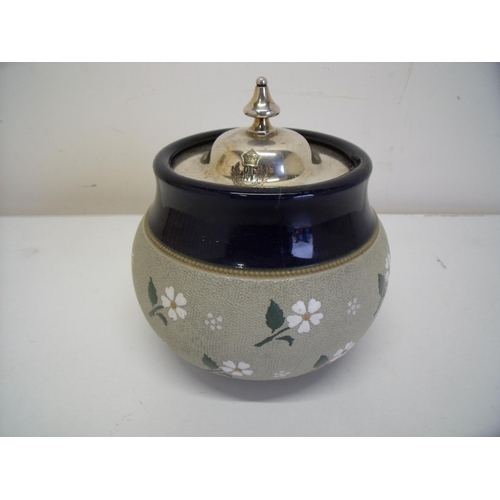 21 - Lovatt's Langleyware stoneware jar with silver plated RAF lid (A/F)