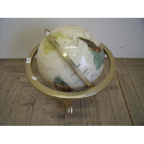 26 - Large brass framed free standing multi-gemstone globe