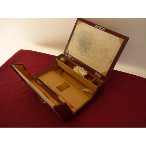 30 - Leather travelling writing box with inset handle and fitted interior, complete with inkwell (31cm x ... 
