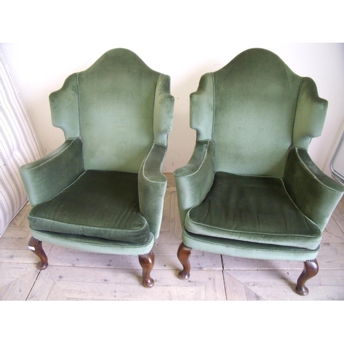 371 - pair of early - mid 20th C wingback armchairs