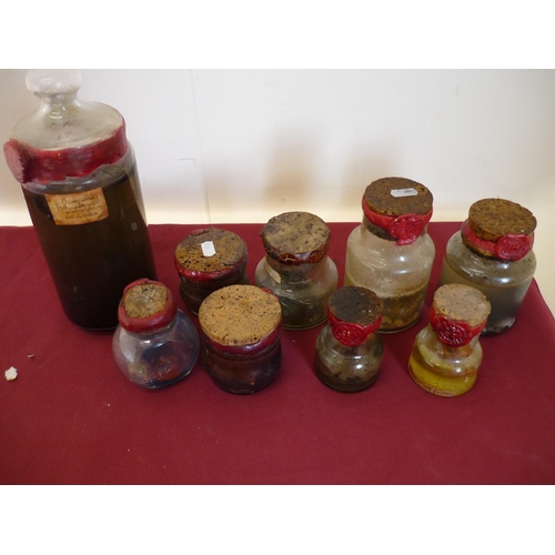 40 - Interesting collection of nine glass jars with wax sealed lids containing various specimens includin... 