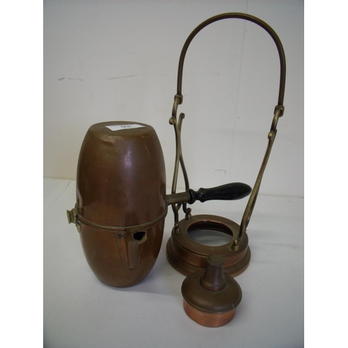 53 - Copperware hot chocolate spirit kettle with turned wood handle
