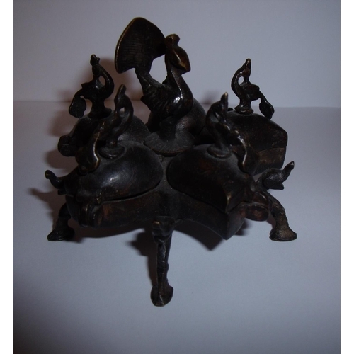 71 - Burmese style five sectional bronze opium pot (approx. 8cm high)