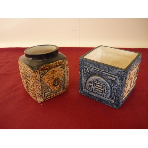 88 - Troika blue ground vase of square form, signed to the base Troika AB and another Troika vase the bas... 