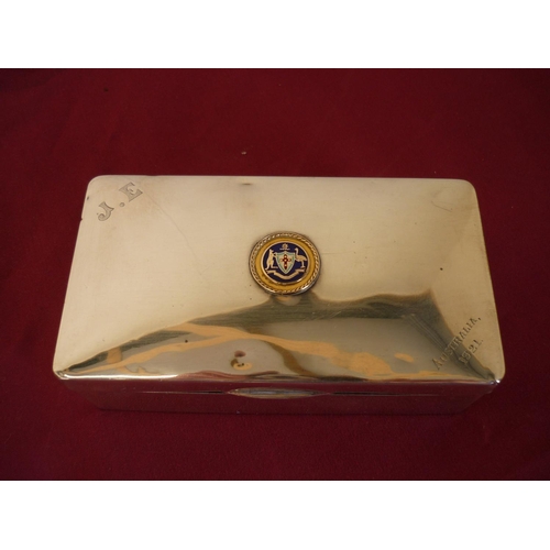 98 - Birmingham silver hallmarked rectangular table/cigarette box with engraved initials J.E Australia 19... 