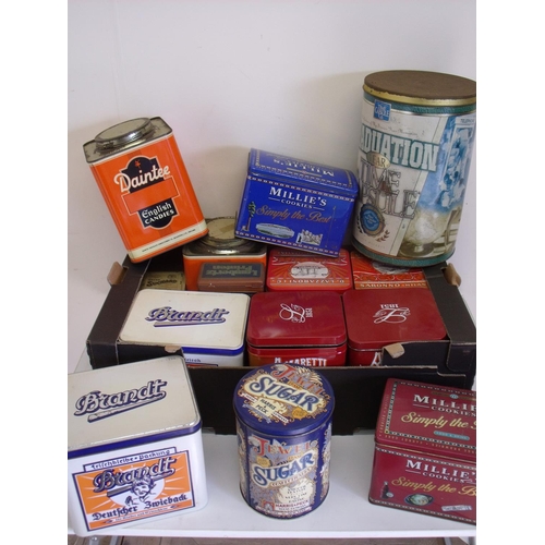 158 - Large selection of vintage American, English and continental shop display type advertising tins