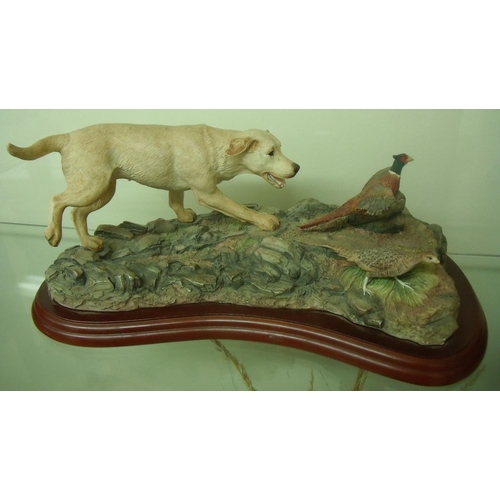 207 - Border Fine Arts figure group of a yellow Labrador and pheasant A1440, from the Action Dogs Series, ... 