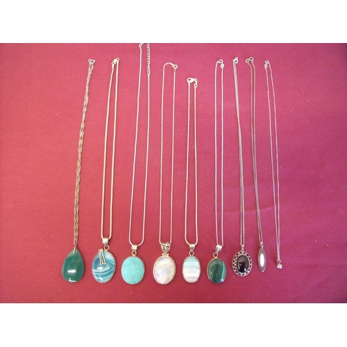 120 - Selection of various silver mounted hardstone & gemstone necklaces, pendants etc