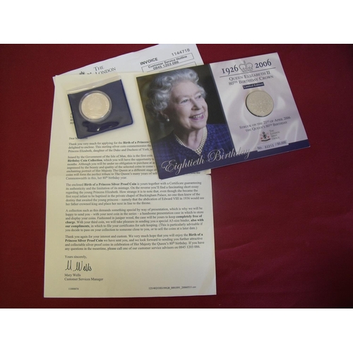 131 - Elizabeth II Isle of Man 2006 silver proof 80 Year Birth 1 crown coin and a 1926-2006 Queen Elizabet... 