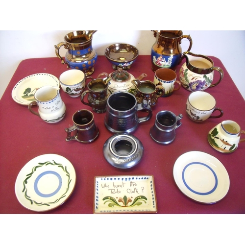160 - Selection of Victorian lustre ware, Prinknash tankards, Motto ware etc in one box