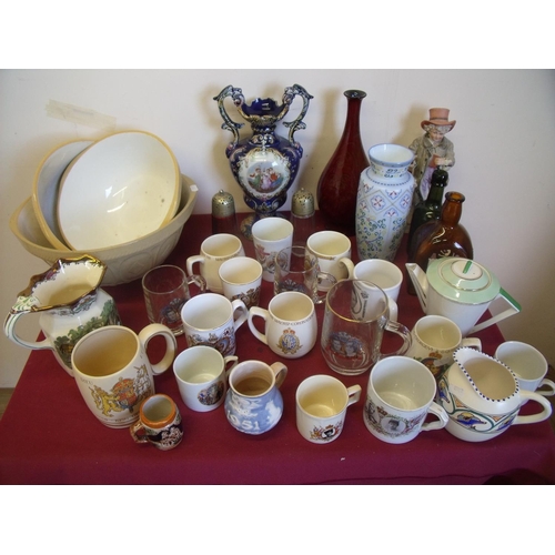 161 - Selection of Victorian and later ceramics and glassware in one box including Studio ware bottle neck... 