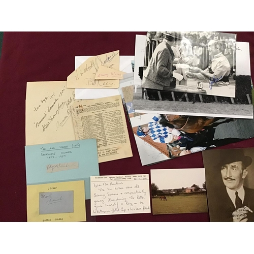 673 - Selection of various autographs and signed photos including Gordon Richards, Bob Jones, Fred Fox, Th... 