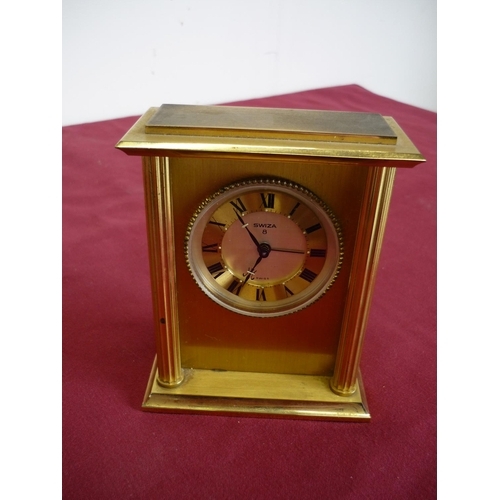 128 - Heavy brass cased Swiza 8 day Swiss movement mantel clock with wind up action (12cm high)