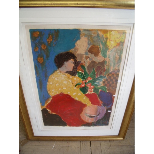 157 - Extremely large gilt framed and mounted coloured lithograph No 121/350, signed lower right 'Dejenner... 