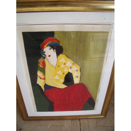 159 - Extremely large gilt framed and mounted coloured print (105cm x 130cm)