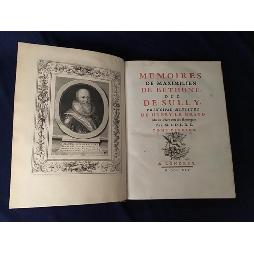 162 - 'Memoires De Shully' in three volume tomes full leather binding 1745 by D E Henry Le Grand Tome Prem... 
