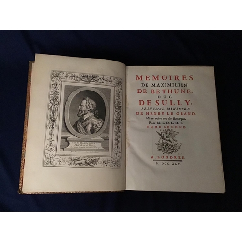 162 - 'Memoires De Shully' in three volume tomes full leather binding 1745 by D E Henry Le Grand Tome Prem... 